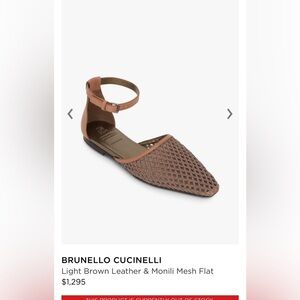 Brunello cucinelli light brown leather and monili mesh flats with buckle